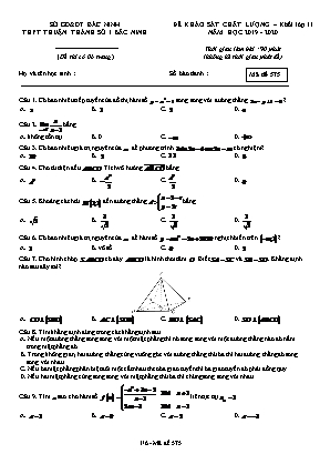 Đề khảo sát chất lượng môn Toán Lớp 11 - Mã đề 575 - Năm học 2019-2020 - Trường THPT Thuận Thành số 1